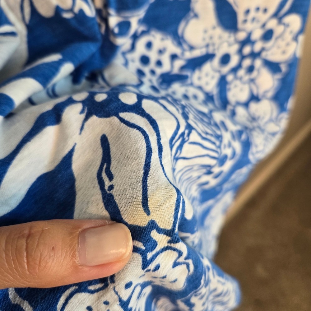 Lilly Pulitzer Blue White Floral Sea Creature Cotton V-Neck Tassel Dress M READ - Picture 4 of 8
